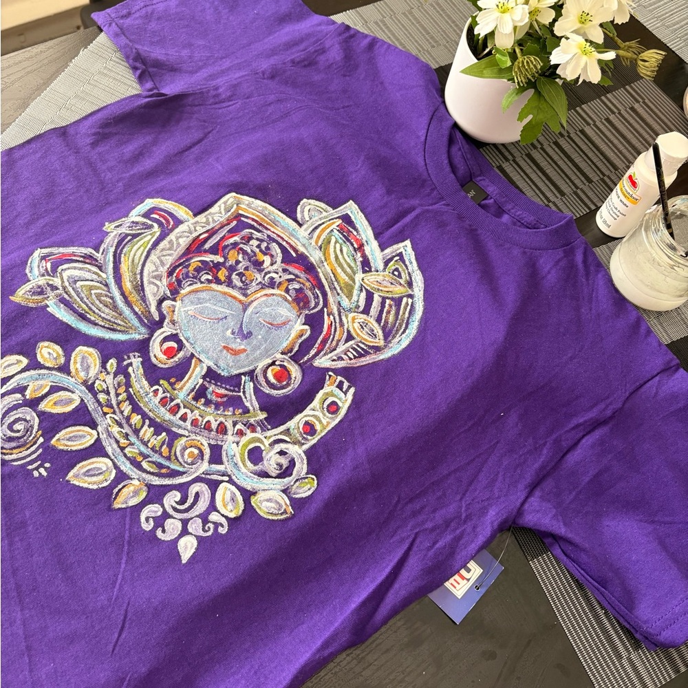 Purple handmade fabric painting T-Shirt with Artistic Design